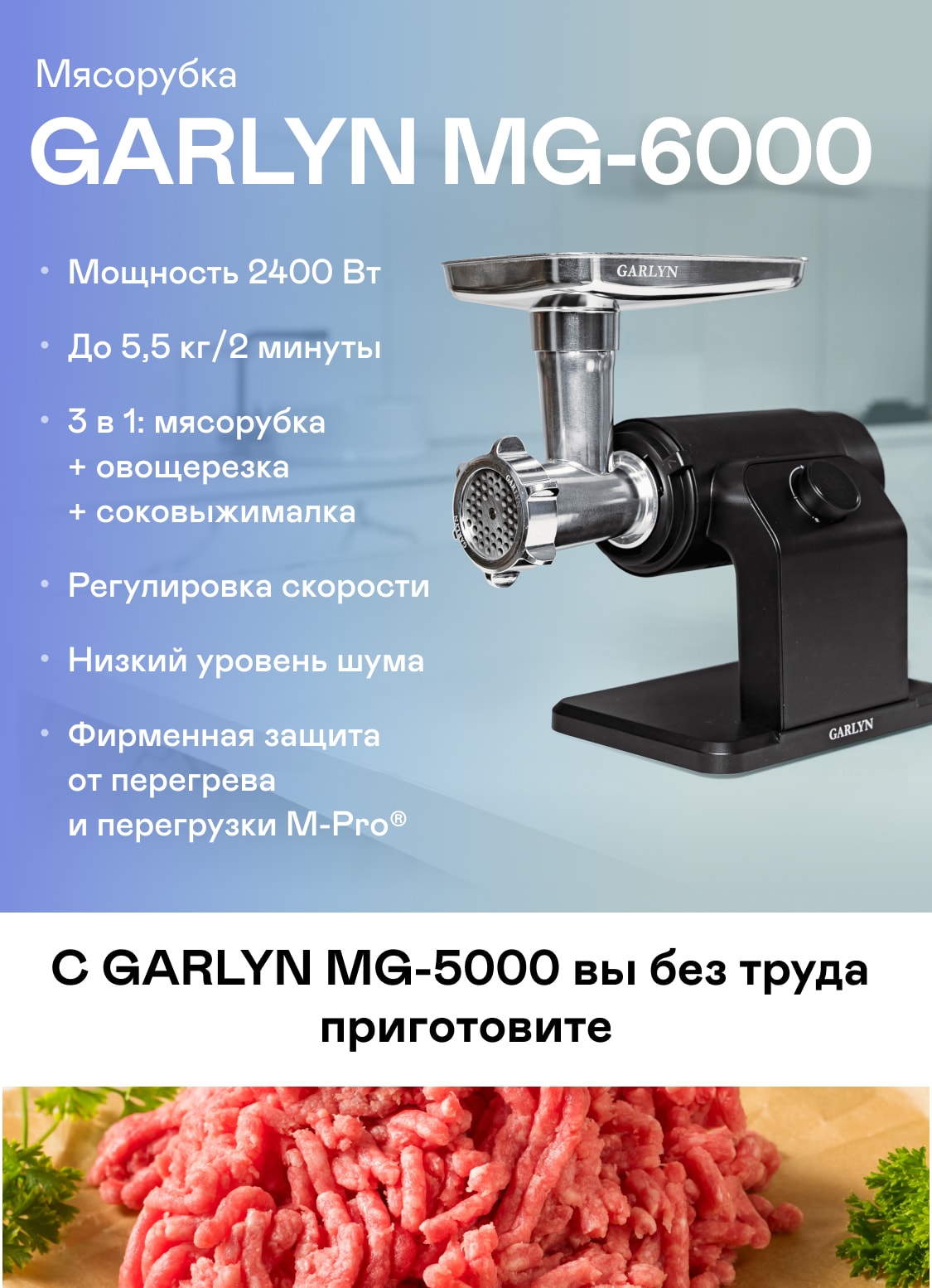 Мясорубка GARLYN MG-6000 | Garlyn