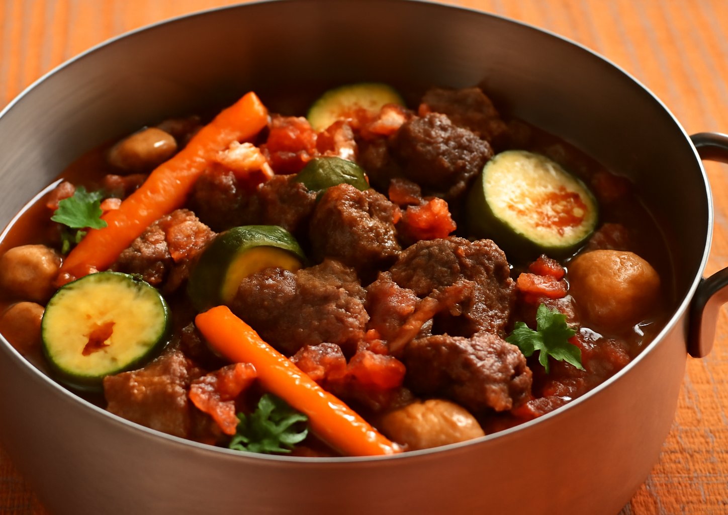 Говядина тушёная с цукини