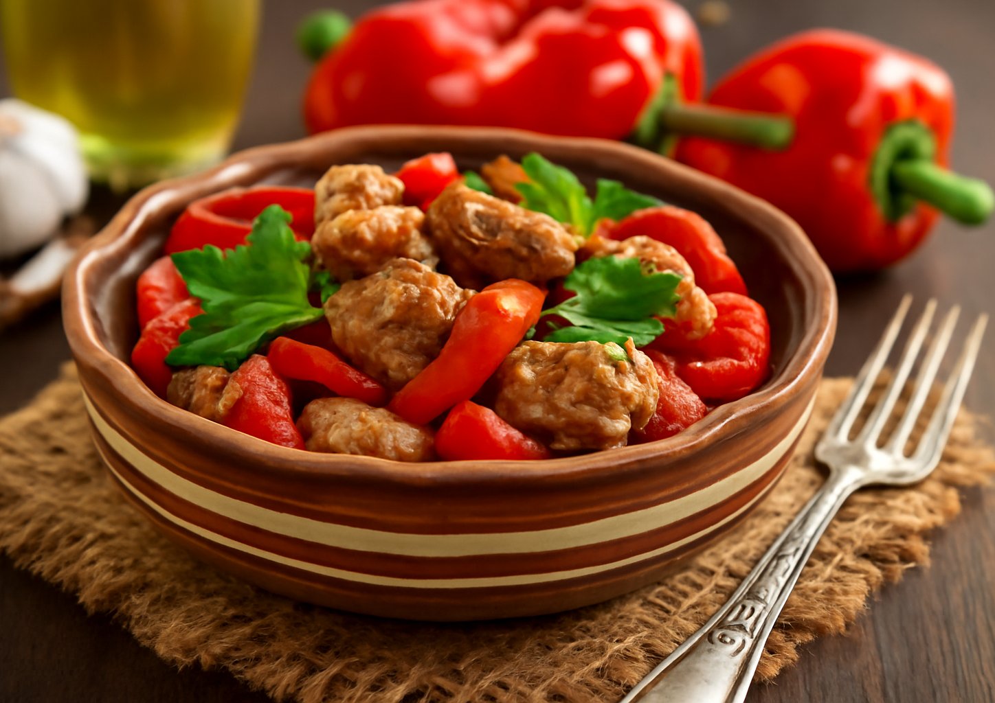 Тёплый салат с куриной печенью и болгарским перцем