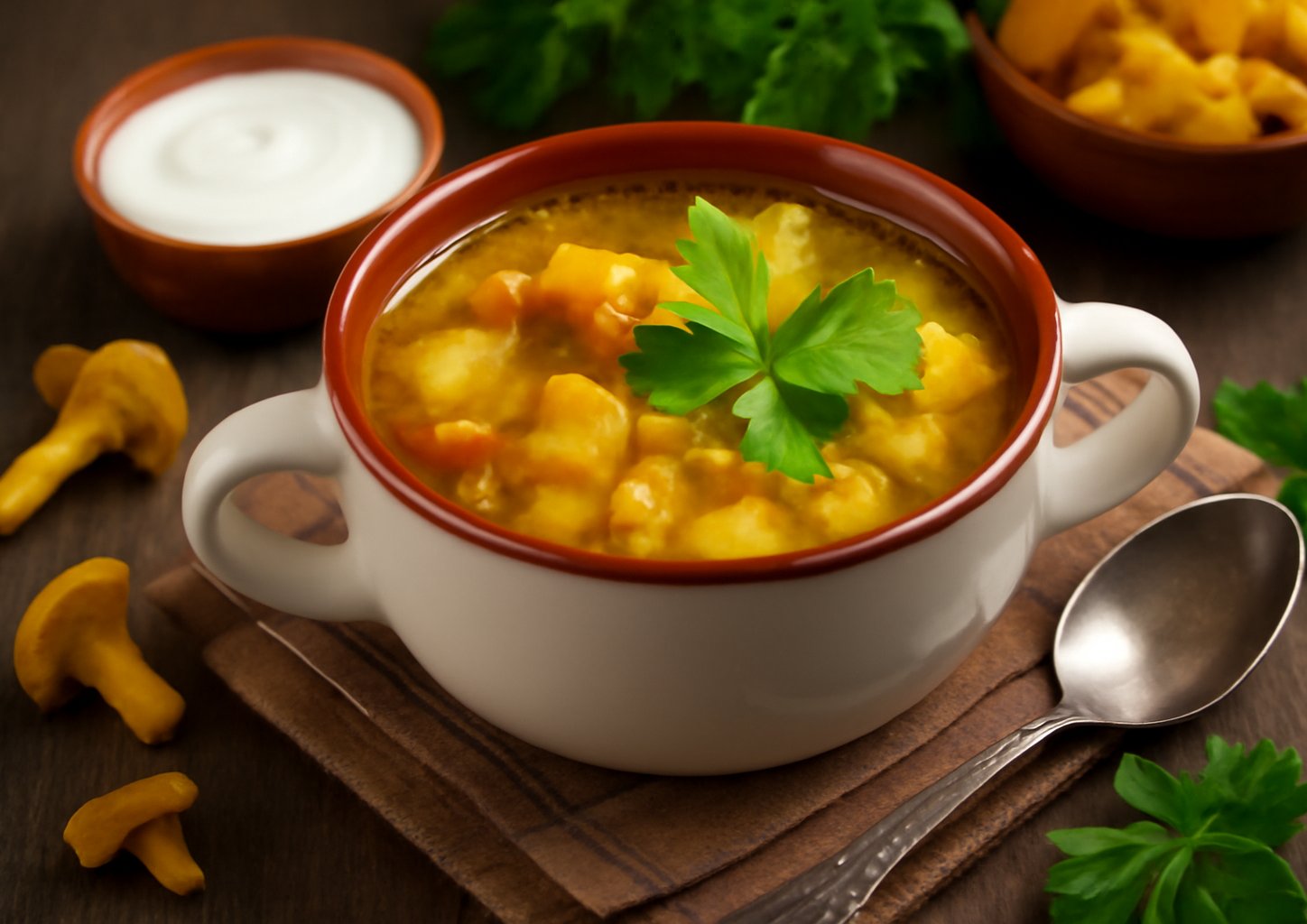 Суп с лисичками и сыром