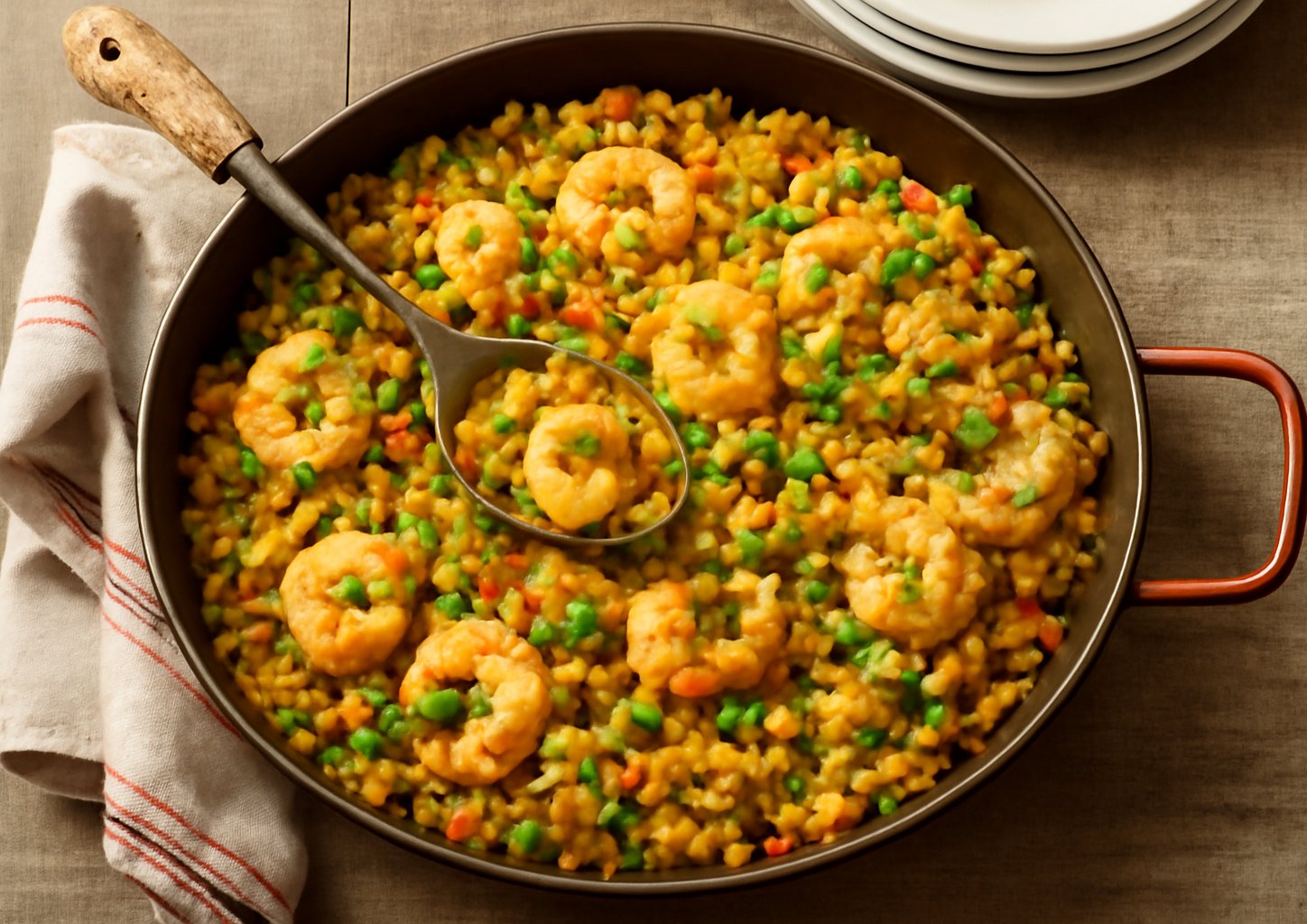 Паэлья с грибами и креветками