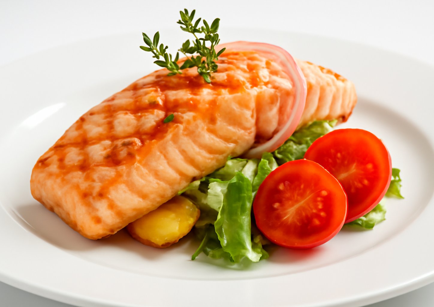 Салат с грушей и жареной сёмгой