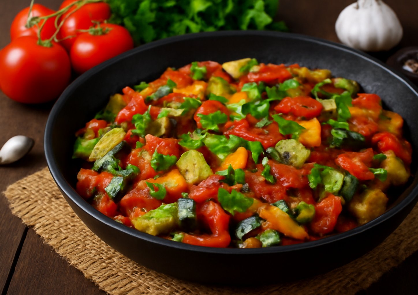 Тушёные баклажаны с помидорами