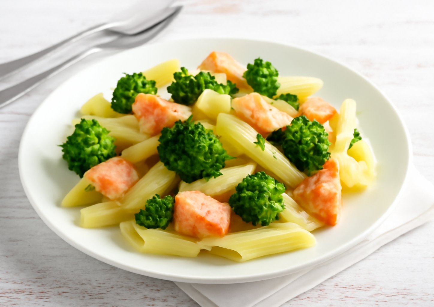 Пенне с курицей, брокколи и грибами