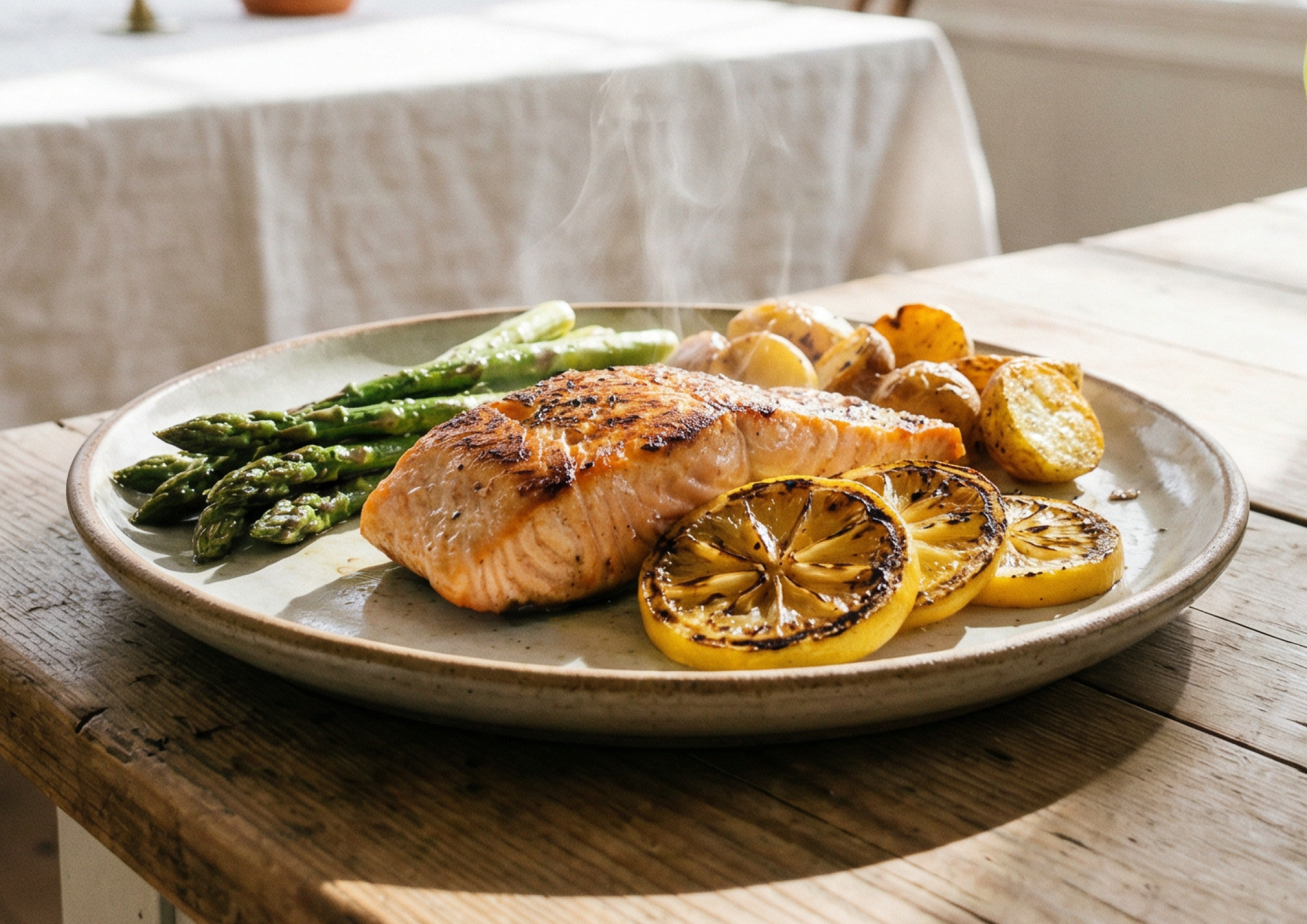 Лосось на гриле с лимоном