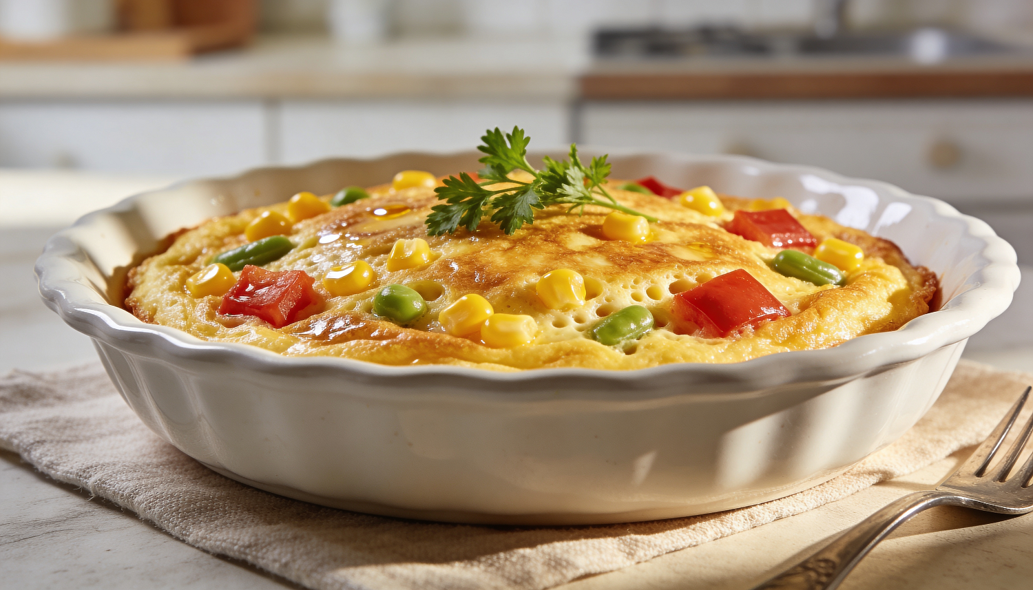 Омлет с кукурузой, горошком и помидорами