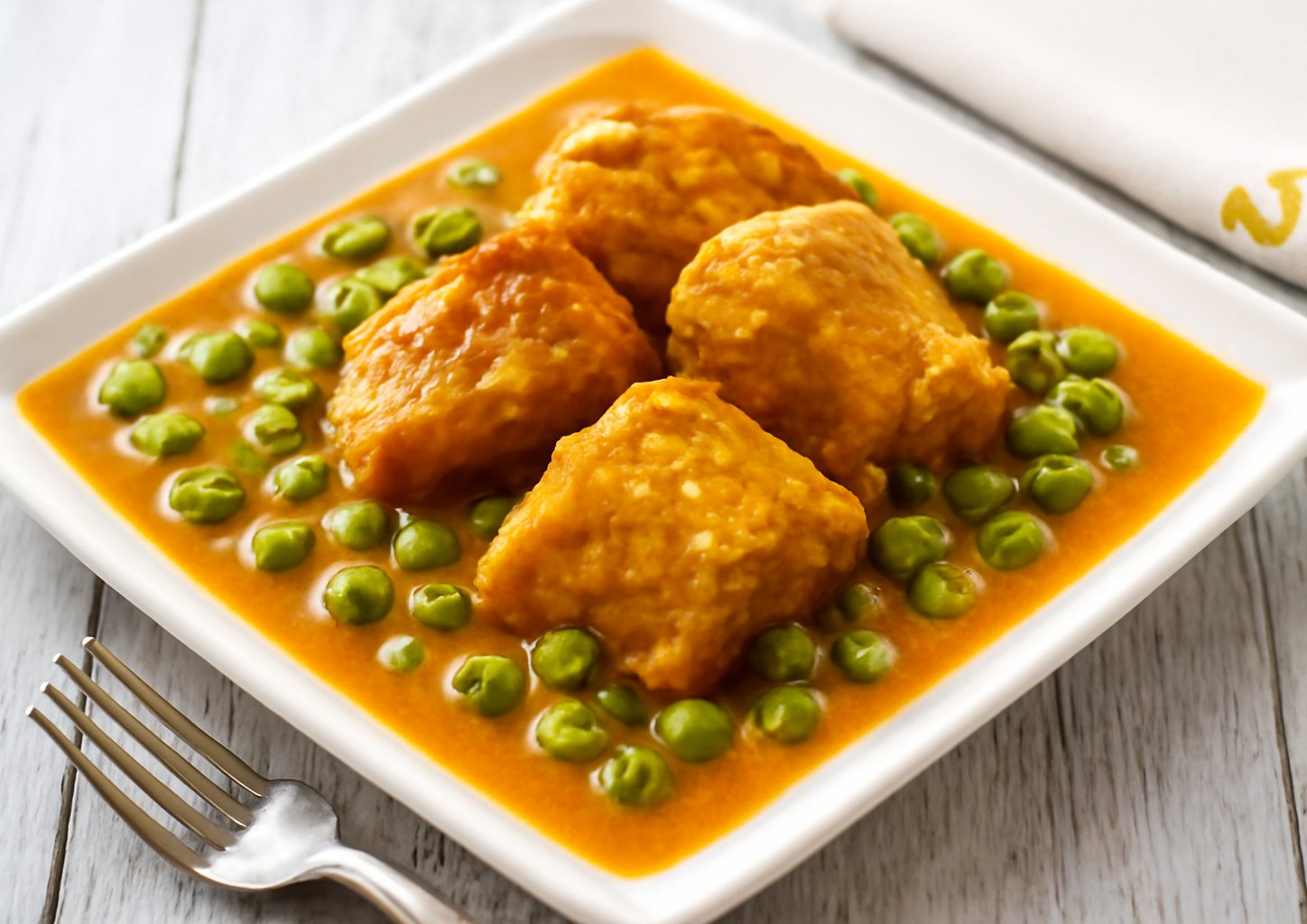 Телятина с томатами и зелёным горошком