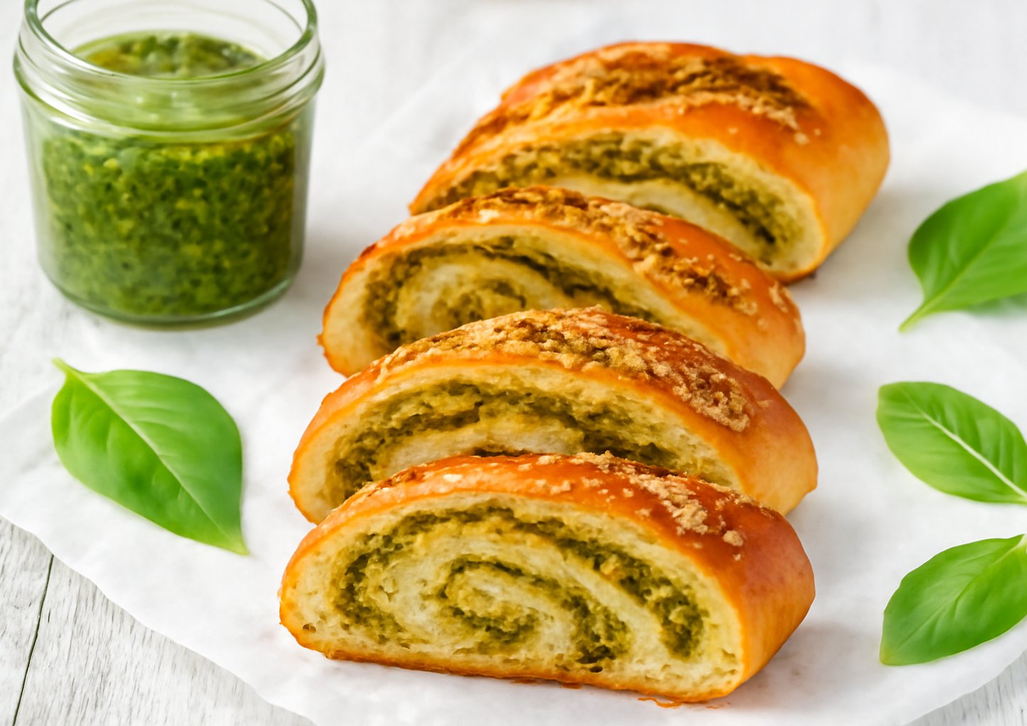 Хлебная косичка с моцареллой и песто