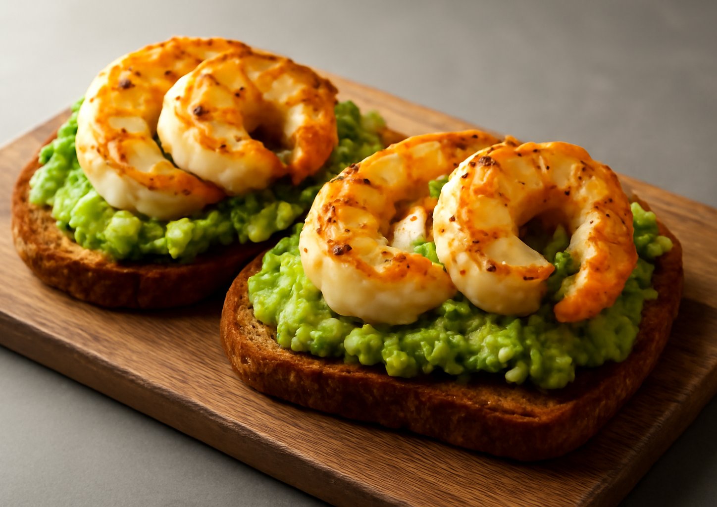 Гренки с кремом из авокадо и креветками