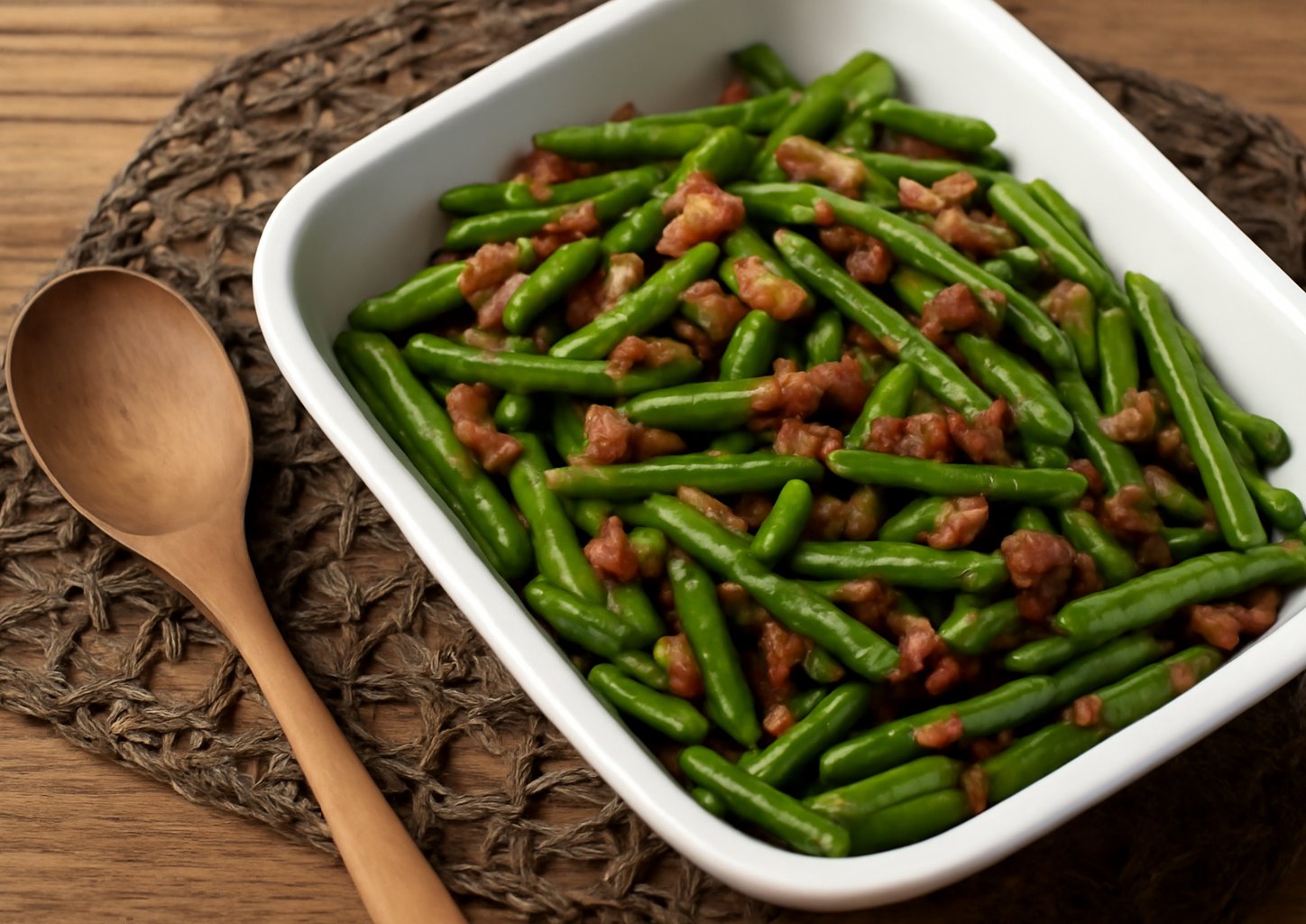 Зелёная фасоль с беконом