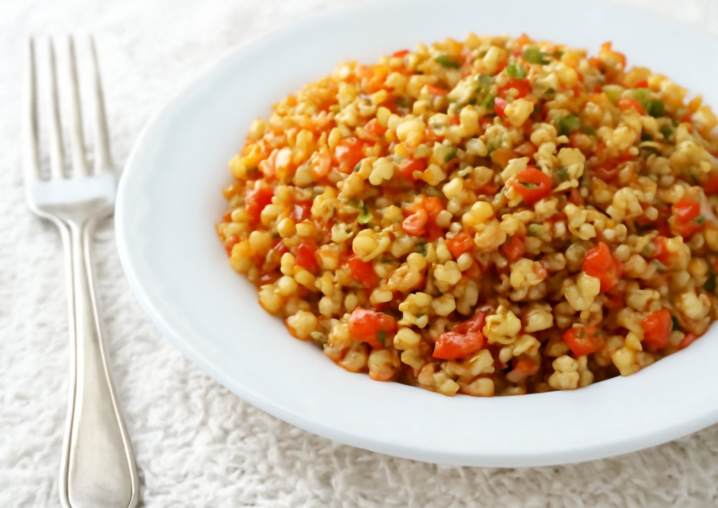 Перловая каша с томатами черри и сыром «Пармезан»